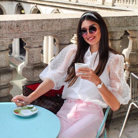 Zara Swiss Dot Organza Puff Sleeve Blouse - Picture 10 of 16